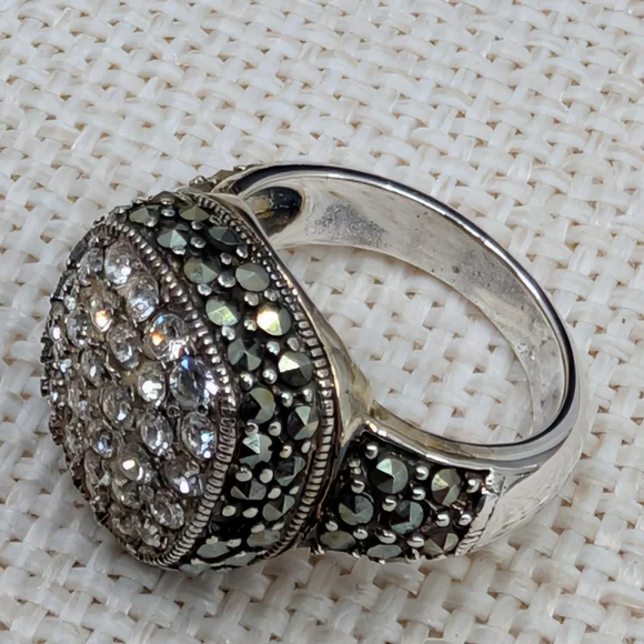 Vintage Sterling Silver 925 CZ Crystal Marcasite Stone Signet Ring Size 5.75 - Picture 9 of 16